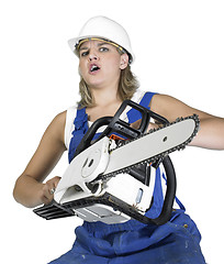 Image showing pushy chain saw girl