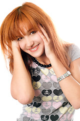 Image showing Portrait of joyful beautiful red-haired girl
