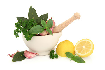 Image showing Fresh Herbs and Lemon