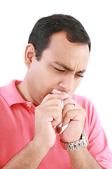 Image showing Coughing sick man isolated on a white background 