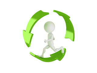 Image showing 3d man running inside the recycle symbol 