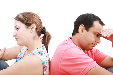 Image showing Young troubled couple isolated on white. 