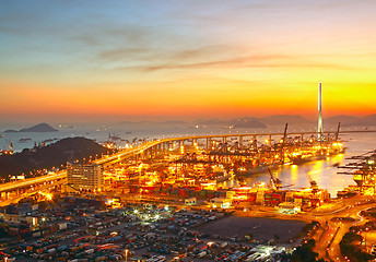 Image showing Port warehouse with cargoes and containers