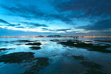 Image showing sunset shingle coast in hong kong 