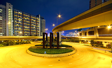 Image showing Roundabout in city at night 