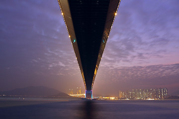 Image showing bridge at sunset moment, Tsing ma bridge 