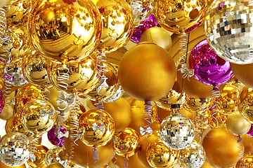 Image showing background made of christmas balls and tinsel 