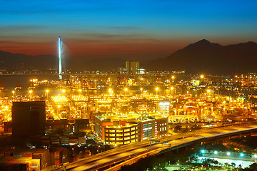 Image showing sunset in cargo container terminal