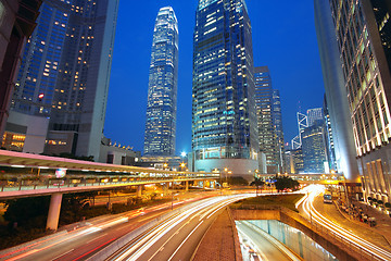 Image showing Modern Urban City with Freeway Traffic at Night, hong kong