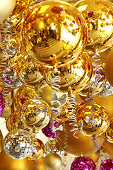 Image showing background made of christmas balls and tinsel 