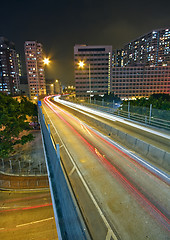 Image showing night view of the bridge and city