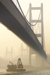 Image showing bridge at sunset moment, Tsing ma bridge 