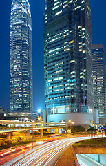 Image showing Modern Urban City with Freeway Traffic at Night, hong kong