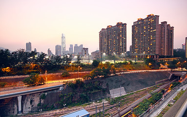 Image showing sunset in downtown city