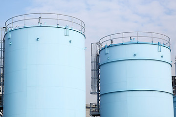 Image showing large white tanks for petrol and oil in the Rotterdam harbor