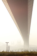 Image showing bridge at sunset moment, Tsing ma bridge 