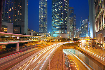 Image showing Modern Urban City with Freeway Traffic at Night, hong kong