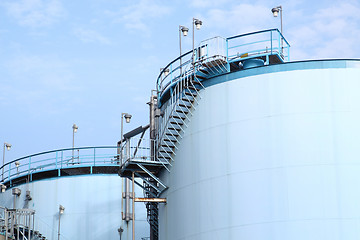 Image showing large white tanks for petrol and oil in the Rotterdam harbor