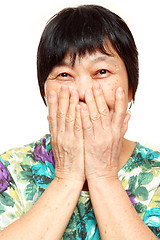 Image showing asian woman use hand cover her mouth