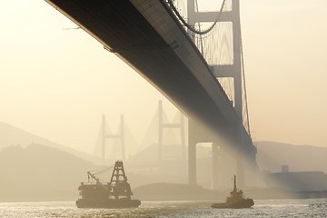 Image showing bridge in sunset , under view