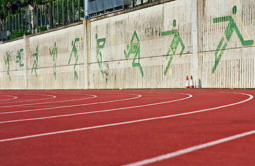 Image showing Running track numbers one two three in stadium 