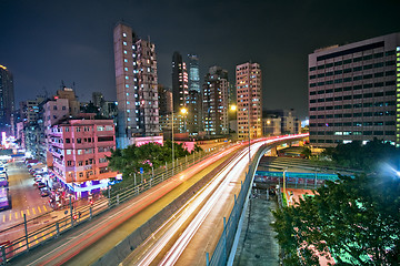 Image showing night view of the bridge and city