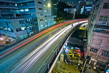 Image showing night view of the bridge and city