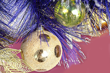 Image showing background made of christmas balls and tinsel 
