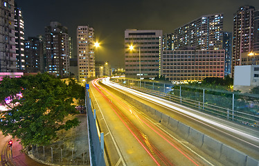 Image showing night view of the bridge and city