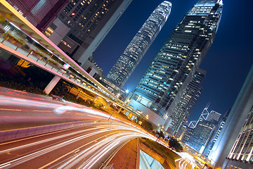 Image showing Modern Urban City with Freeway Traffic at Night, hong kong