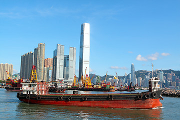 Image showing Construction barges in in Victoria Harbor, Hong Kong