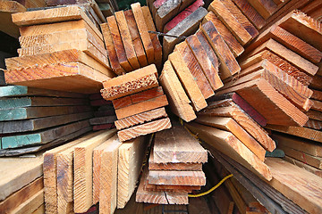 Image showing Stack of wooden boards. 