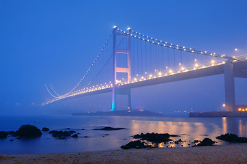 Image showing night scene of Tsing Ma bridge 