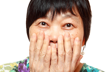 Image showing asian woman use hand cover her mouth