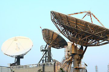 Image showing Satellite Communications Dishes on top of TV Station