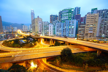 Image showing traffic bridge at night