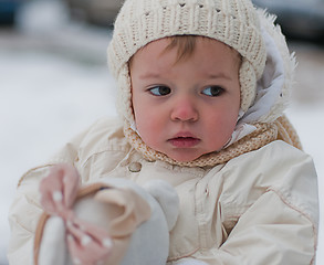 Image showing Little girl in hat walks