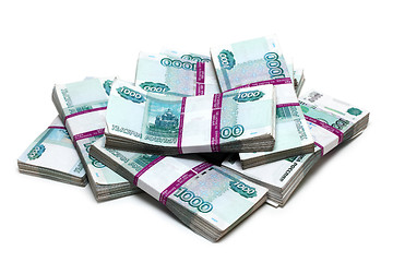 Image showing million rubles - heap of bills in packs