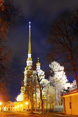 Image showing cathedral temple in petropavlovskaya fortress at night