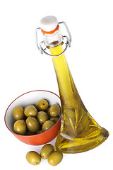 Image showing Olive oil and olives