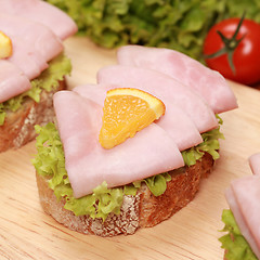 Image showing Finger food with ham