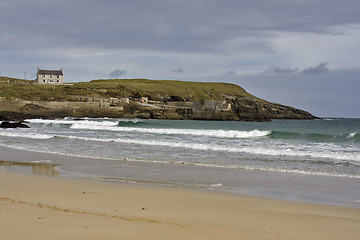 Image showing sandy coast with single house in scotland