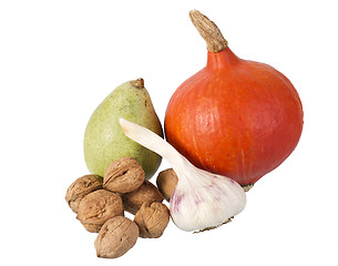 Image showing pear, pumpkin, garlic  and many nuts