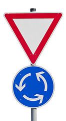 Image showing Give way sign with traffic circle (clipping path included)