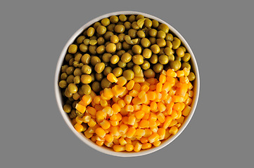 Image showing corn and peas on grey