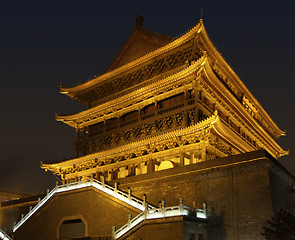 Image showing illuminated Drum Tower in Xian
