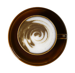 Image showing brown porcelain cup with marbled milk froth