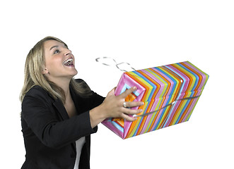 Image showing blonde girl recieving a present