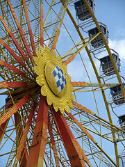 Image showing detail of a colorful big wheel