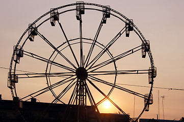 Image showing Big wheel and sunset